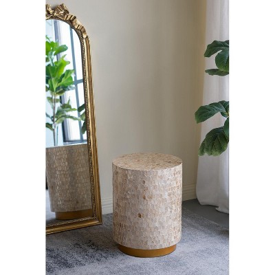 HDZNVF 14x14x18 inch Cylindrical Accent End Table with Gold and Black Shell Finish and Pedestal Base