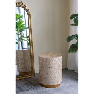 HDZNVF 14x14x18 inch Cylindrical Accent End Table with Gold and Black Shell Finish and Pedestal Base - 1 of 4