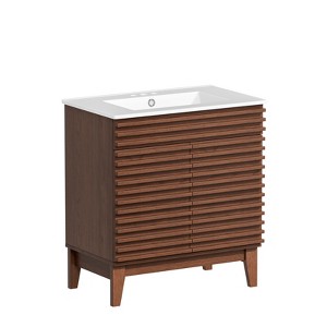 APRILSOUL  Bathroom Vanity, Mid-Century Bathroom Vanity with 2 Soft Closing Doors, Freestanding Bathroom with Wood Grain Laminate - 1 of 4