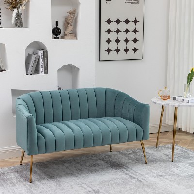 SEYNAR Modern Glam Comfy 50" Metal Legs Curved Sofa 2 Seaters Loveseat with Tufted Back