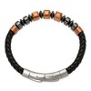 Chisel Stainless Steel Polished Hematite Brown-plated Beaded Black Leather Bracelet 8" - 3 of 3