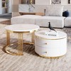 TIRAMISUBEST 2 Pieces Round Coffee Table with 2 Drawers, Modern Nesting Cocktail Tables with Faux Marbling Top - 3 of 4