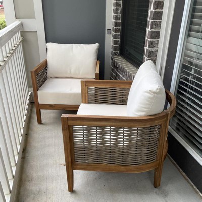 Burchett Outdoor Acacia Wood and Wicker Club Chairs (Set of 2) with  Optional Sunbrella Cushions by Christopher Knight Home - On Sale - Bed Bath  & Beyond - 32221830