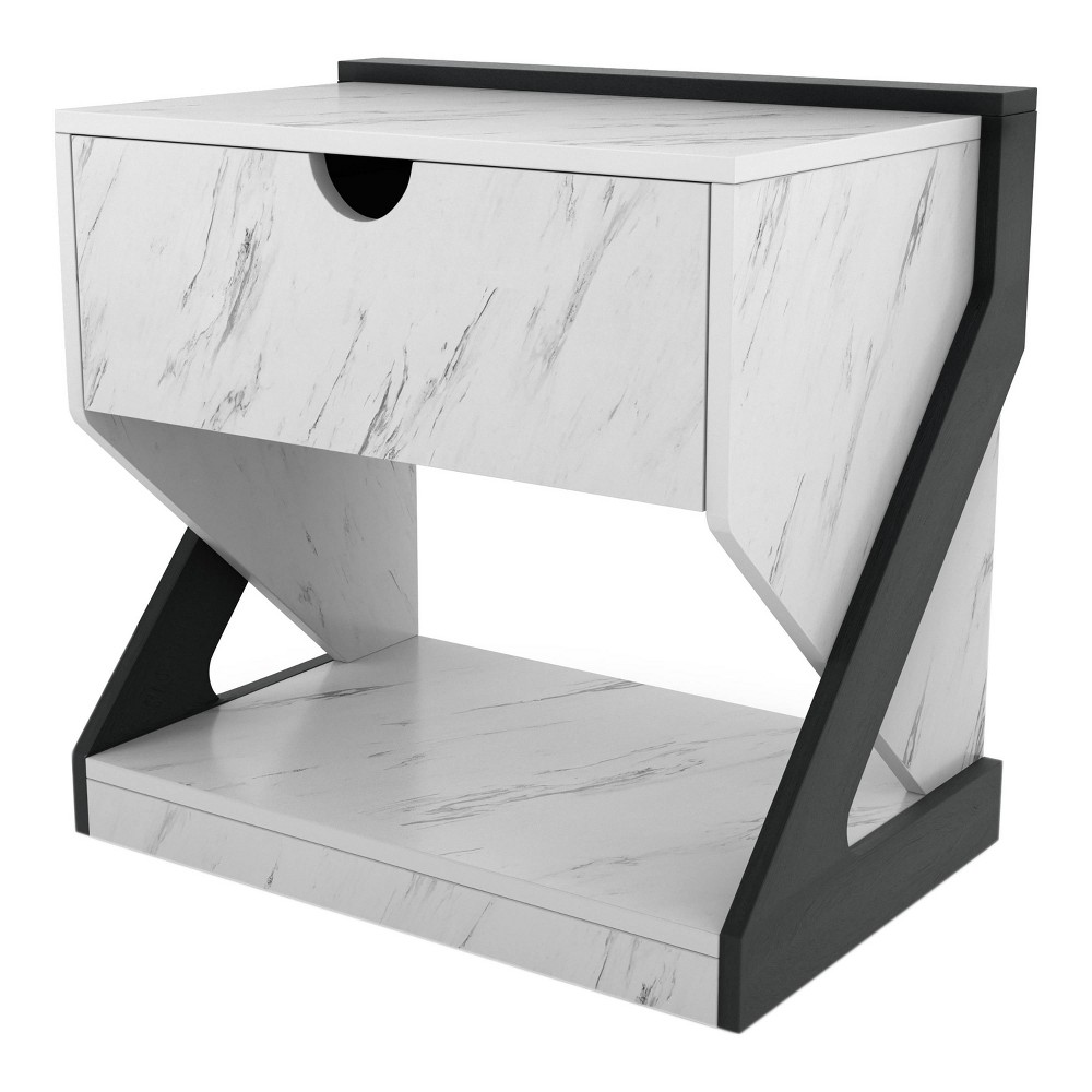Photos - Bedroom Set Galahad Modern Faux Marble Nightstand with Drawer White - miBasics