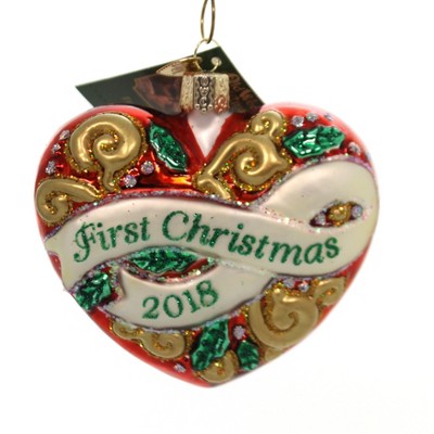 Old World Christmas 3.25" First Christmas Heart 2018 Ornament Love Marriage Dated  -  Tree Ornaments