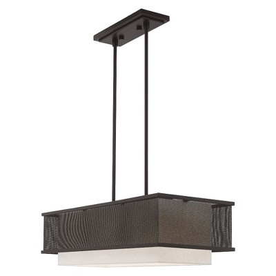 Urban Bronze 3-Light Linear Chandelier with Oatmeal Fabric Shade
