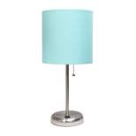 19.5" Bedside USB Port Feature Metal Table Desk Lamp Brushed Steel with Aqua Blue Fabric Shade - Creekwood Home