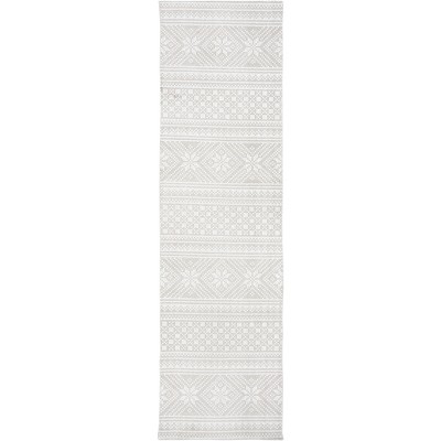 Hand-Loomed Gray and Ivory Cotton Area Rug - 27" x 8"