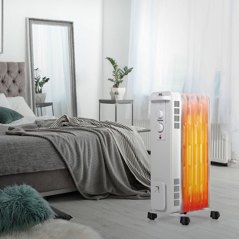 Costway 1500W Oil-Filled Heater Portable Radiator Space Heater w/ Adjustable Thermostat White\ Black, 2 of 11