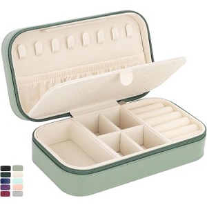 PU Leather Travel Jewelry Box, Portable Organizer Case for Rings, Earrings & Necklaces, Beige Gift Avocado Green one size - 1 of 4