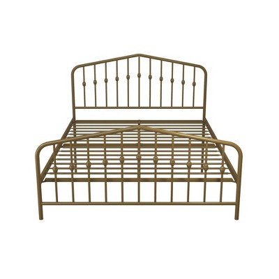 Bushwick Queen Gold Metal Platform Bed with Round Finials and Storage Drawer