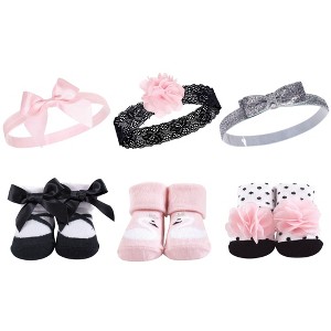 Hudson Baby Infant Girl Headband and Socks Giftset 6pc, Swan, One Size - 1 of 4