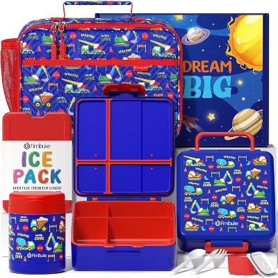 Kids Bento Snack Lunch Box with 4 Compartment, Insulated lunch Bag, Stainless Steel Vacuum Thermos Food Jar, Ice Pack