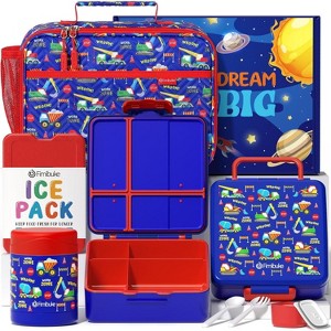 Kids Bento Snack Lunch Box with 4 Compartment, Insulated lunch Bag, Stainless Steel Vacuum Thermos Food Jar, Ice Pack - 1 of 4