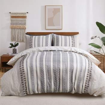 Yarn-Dyed Jacquard Cotton Duvet Cover Set with Waffle and Tufted Dots