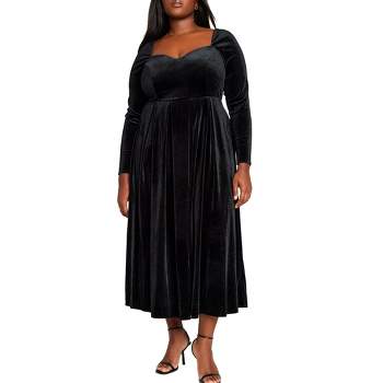 ELOQUII Women's Plus Size Velvet Sweetheart Neckline Dress