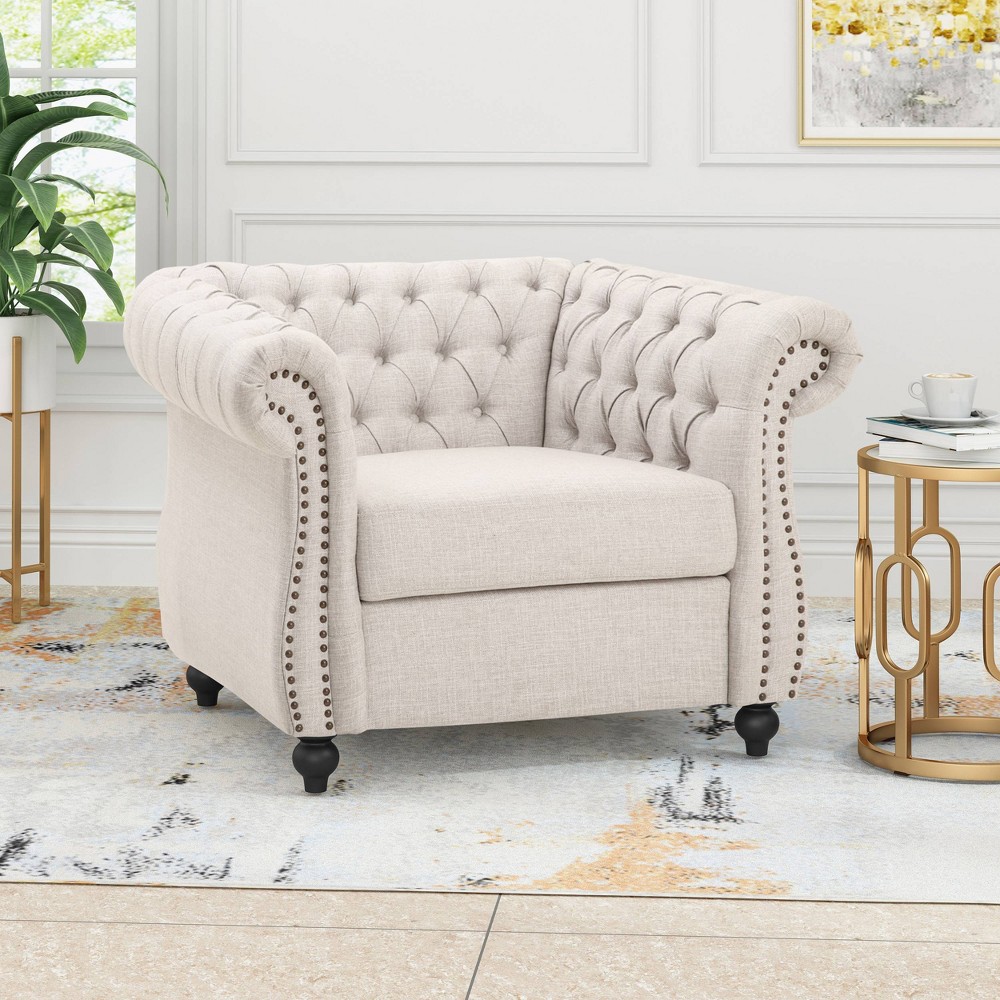 Photos - Coffee Table Westminster Chesterfield Club Chair Beige: Velvet Upholstery, Nailhead Trim - Christopher Knight Home
