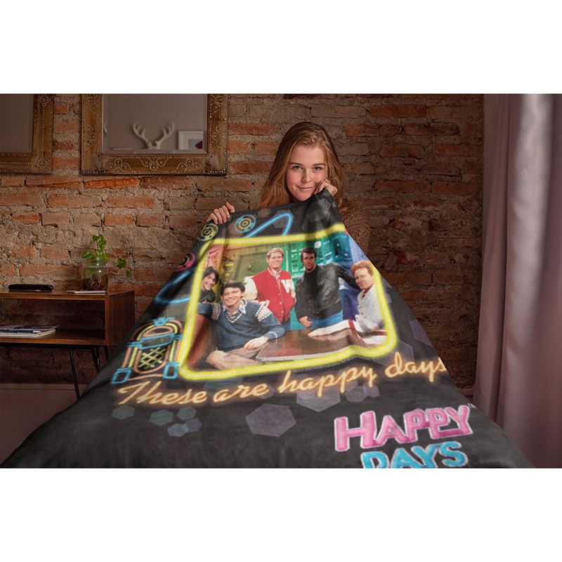 Happy Days Classic Sitcom These Are Happy Days Plush Fleece Throw Blanket Wall Scroll Black, 2 of 4