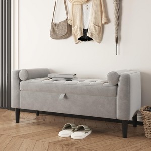 Storage Ottoman Bench, Entryway Shoe Bench, Upholstered End-of-Bed Storage Chest, Storage Stool with Rolled Armrests & Wood Legs for Hallway - 1 of 4