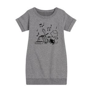 - Peanuts - Snoopy Dancing Graphic Short Sleeve Fleece Dress - 1 of 4