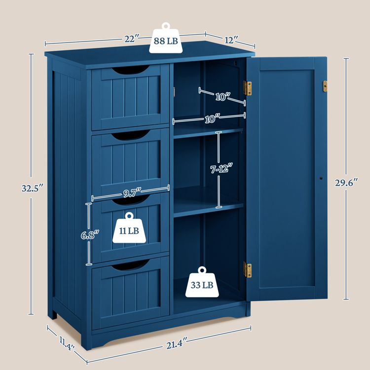 Yaheetech Wooden Bathroom Floor Cabinet with 4 Drawers, 3 of 7