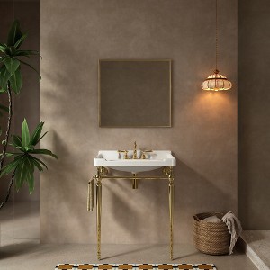 KIGFTSOD 28" Bathroom Console Sink, Wall-Mounted White Ceramic Vanity Basin with 3 Pre-drilled Faucet Holes, No Faucet - 1 of 4