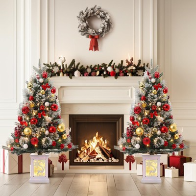 Coucheta Pre-Lit 3Ft Snow Flocked Artificial Christmas Tree w/ 78 LED Lights & Lighting Elk Base, 8 Modes Tabletop Mini Tree for Home Decor, 2 Pack