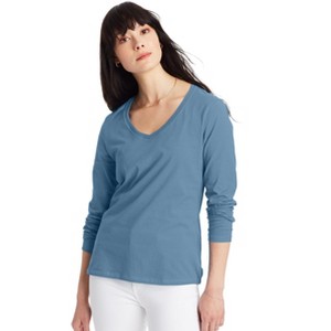 Hanes Women's Long Sleeve Cotton V-Neck T-Shirt - 1 of 4