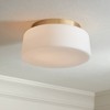 Possini Euro Design Buckley 13" Modern Flush-Mount Ceiling Light Fixture Kitchen Foyer Hallway Drum Round Warm Brass Finish White Glass Bedroom - 2 of 4