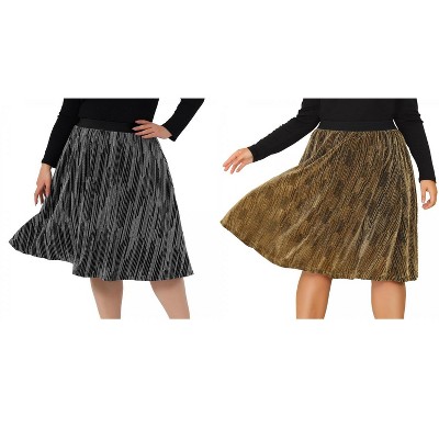 Agnes Orinda Women's Plus Size Metallic Party Disco Sparkle Faux Suede A-Line Skirts