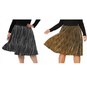 Agnes Orinda Women's Plus Size Metallic Party Disco Sparkle Faux Suede A-Line Skirts - 1 of 4