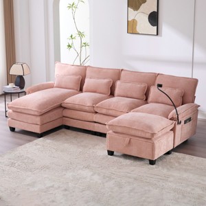 106" Chenille Modular Sectional Sofa with Chaise Lounge and Ottoman, U-Shaped Sleeper Cloud Couch for Living Room or Apartment–The Pop Home - 1 of 4