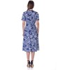 24seven Comfort Apparel Womens Navy and White Short Sleeve Tie Waist Midi Dress - 3 of 4