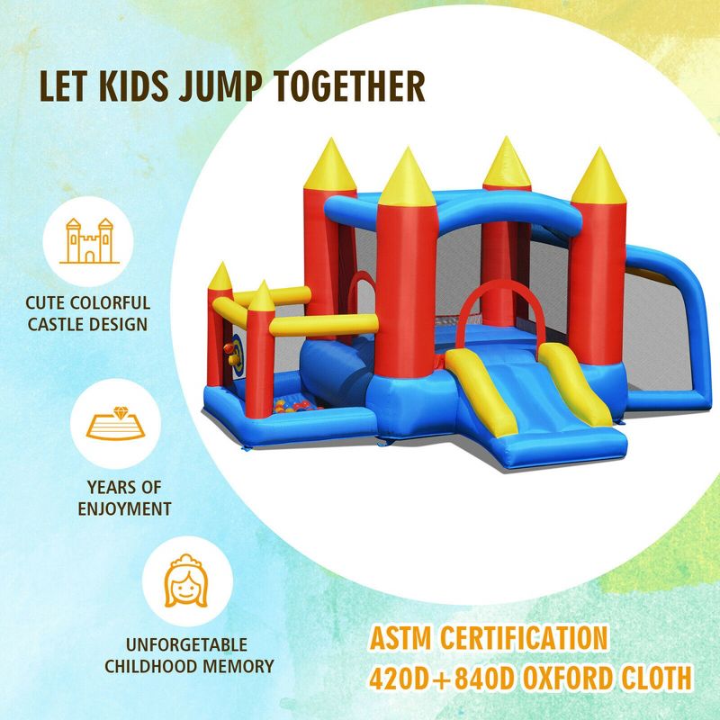 Costway Kid Inflatable Bounce House Slide Jumping Castle w/Soccer Goal Ball Pit & Blower, 5 of 11