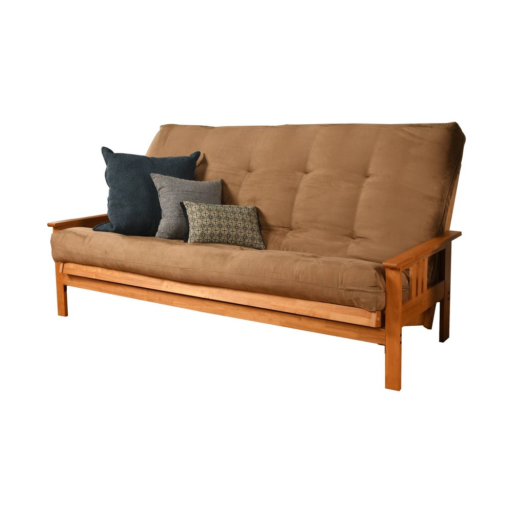 Photos - Sofa Queen Chicago Frame and Coil Mattress Butternut/Peat Suede - Dual Comfort: Hardwood Convertible  Bed