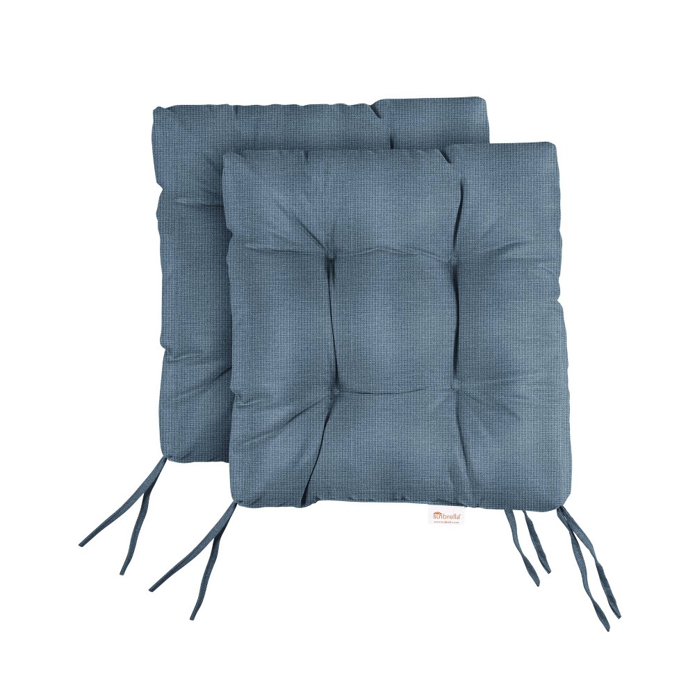 Photos - Pillow 2pc 16" x 16" x 3" Sunbrella Outdoor Square Tufted Chair Cushion Set Spectrum Denim - Sorra Home: UV & Water-Resistant Patio