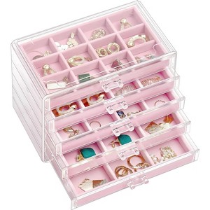 5-Drawer Acrylic Earring Organizer with Adjustable Velvet Trays, Clear Jewelry Storage Box for Women, Grey - 1 of 4