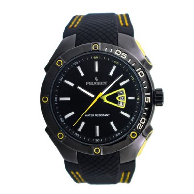 Peugeot Men's 44mm Yellow Sport Calendar Stitched Rubber Band Watch