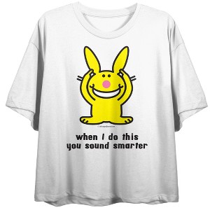 It's Happy Bunny Sound Smarter Crew Neck Short Sleeve Women's White Crop Top - 1 of 3