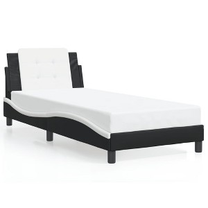 vidaXL Bed Frame with Headboard Platform Base Bedroom Furniture Faux Leather - Black and White Twin - 1 of 4