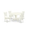 HomeStock 5-Piece Dining Set- 4 Mid Century Chair with Wooden Seat- Butterfly Leaf Oval Dining Table - Linen White Finish - 2 of 4