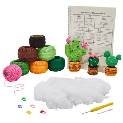 Bright Creations 16 Pieces Cactus Amigurumi Crochet Kit for Beginners with Hook, Yarn, Needles
