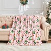 Christmas Blanket Soft Cozy Pink Throws with Snowman Snowflake Santa Claus and Xmas Trees Print,Warm Blanket Christmas Gift. - 4 of 4