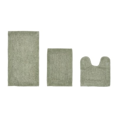 Edge Bath Rug 100% Premium Cotton Ultra-Soft Water Absorbent Tufted Solid Reversible 3 Piece Bathroom Rug Set for Machine Washable Bathmat