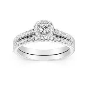 GILDED 925 Sterling Silver Wedding Ring Set for Women | Lab-Grown Diamond Engagement Ring in 1/2, 5/8, 3/4, 1 Carat | Size 7 | Bridal Set - 1 of 4