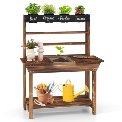 Infans Kids Potting Bench Wooden Toy Gardening Center w/ Removable Sink &  Chalkboard