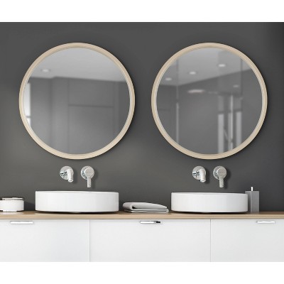 Travis 24" Round Natural Wood Accent Wall Mirror