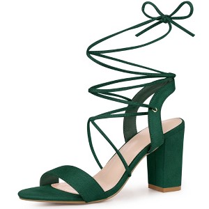 Perphy Women's Lace Up Slingback Block High Heels Sandals - 1 of 3