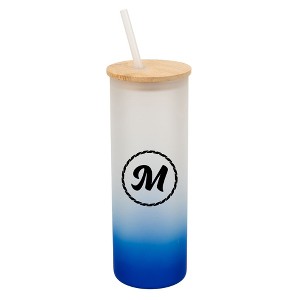 Elanze Designs M Monogram Letter Initial Rope Circle Wrap-Around Design 25 Ounce Frosted Gradient Glass On-The-Go Coffee Travel Skinny Tumbler Mug - 1 of 1