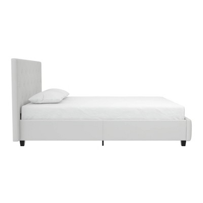 Full White Faux Leather Tufted Upholstered Bed with Headboard